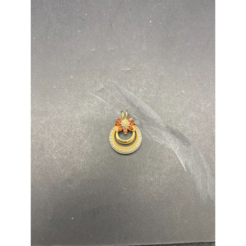 Ross Simon Sterling Silver 925 GP Diamond Accent & Ruby Floral Pendant